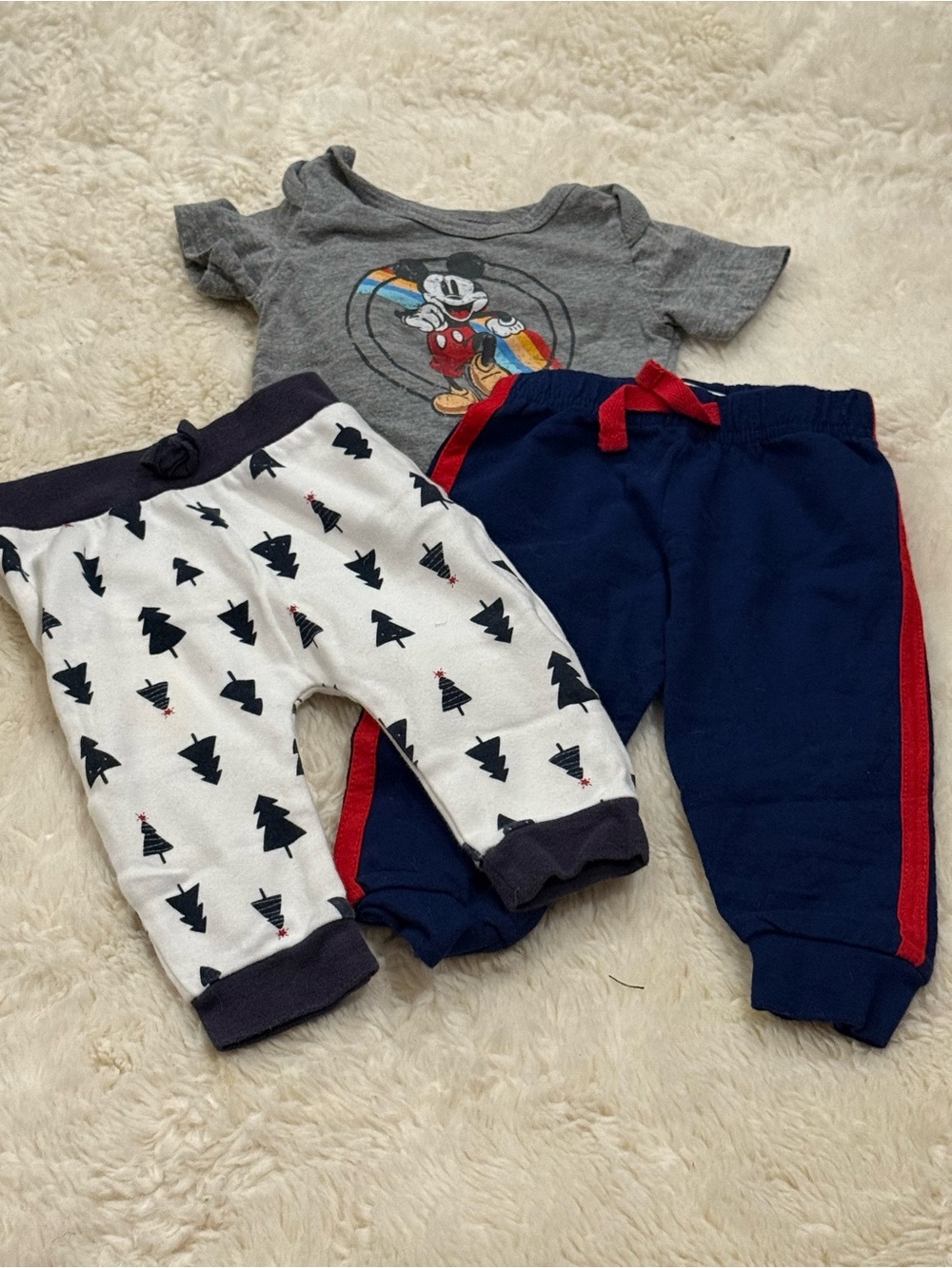 Disney Mickey Mouse Gray Baby Tee with Navy and White Pants Set
